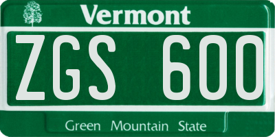 VT license plate ZGS600