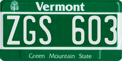 VT license plate ZGS603
