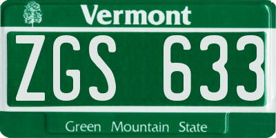 VT license plate ZGS633