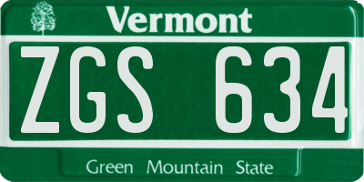 VT license plate ZGS634