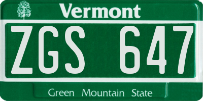 VT license plate ZGS647