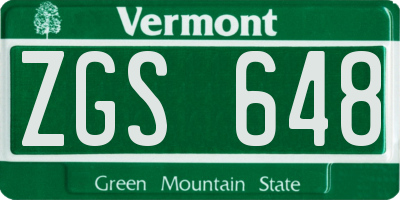 VT license plate ZGS648