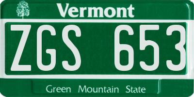 VT license plate ZGS653