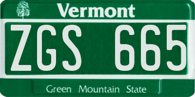 VT license plate ZGS665