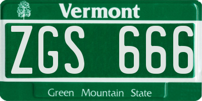 VT license plate ZGS666