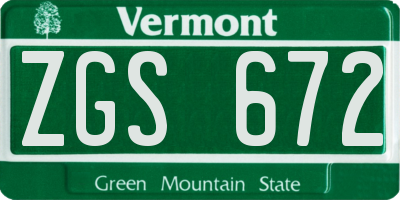 VT license plate ZGS672
