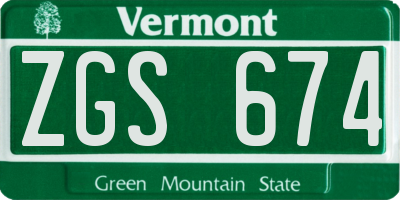 VT license plate ZGS674