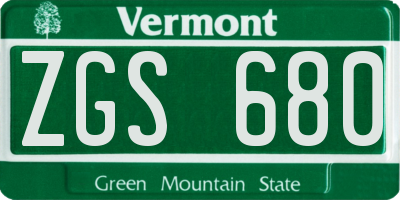 VT license plate ZGS680