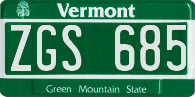 VT license plate ZGS685