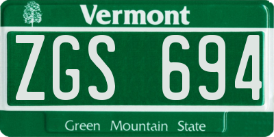 VT license plate ZGS694