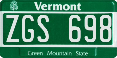 VT license plate ZGS698