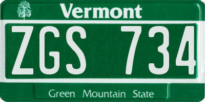 VT license plate ZGS734