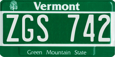 VT license plate ZGS742