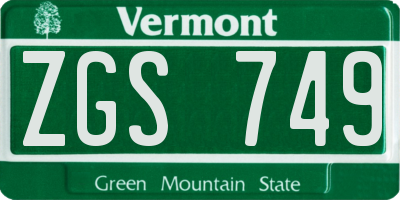 VT license plate ZGS749