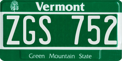VT license plate ZGS752