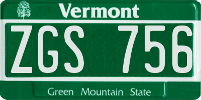 VT license plate ZGS756