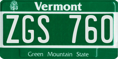 VT license plate ZGS760