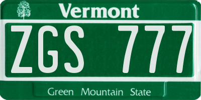 VT license plate ZGS777