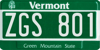 VT license plate ZGS801