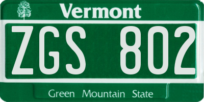 VT license plate ZGS802