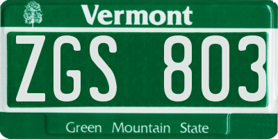 VT license plate ZGS803