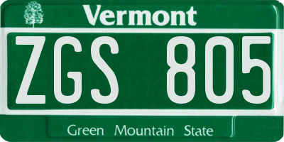 VT license plate ZGS805