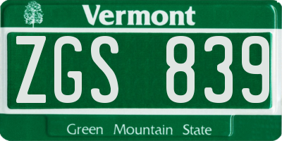 VT license plate ZGS839