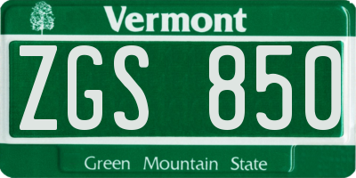 VT license plate ZGS850