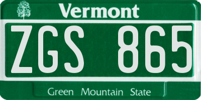 VT license plate ZGS865