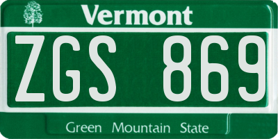 VT license plate ZGS869