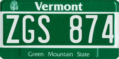 VT license plate ZGS874