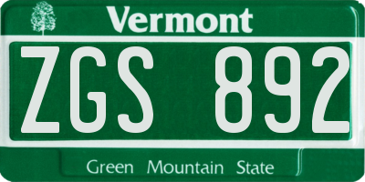 VT license plate ZGS892