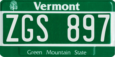 VT license plate ZGS897