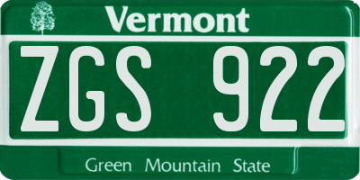 VT license plate ZGS922