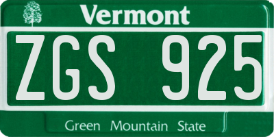 VT license plate ZGS925