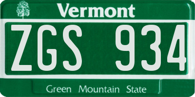 VT license plate ZGS934