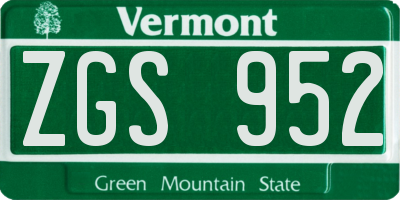 VT license plate ZGS952