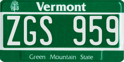 VT license plate ZGS959