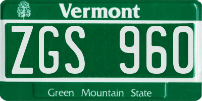 VT license plate ZGS960
