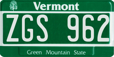 VT license plate ZGS962