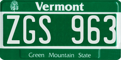 VT license plate ZGS963