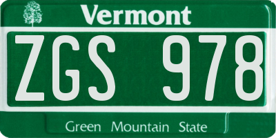 VT license plate ZGS978