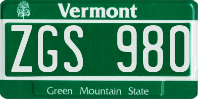 VT license plate ZGS980