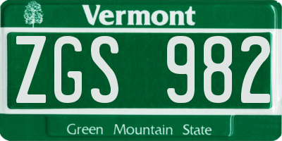 VT license plate ZGS982