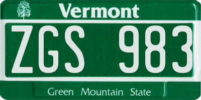 VT license plate ZGS983