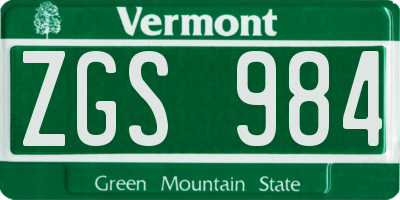 VT license plate ZGS984