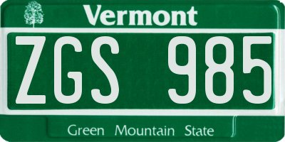 VT license plate ZGS985