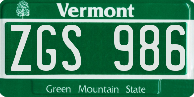 VT license plate ZGS986