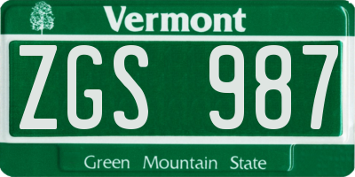 VT license plate ZGS987
