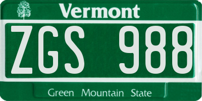 VT license plate ZGS988
